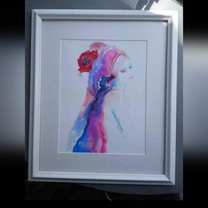 Framed boho watercolor painting of woman